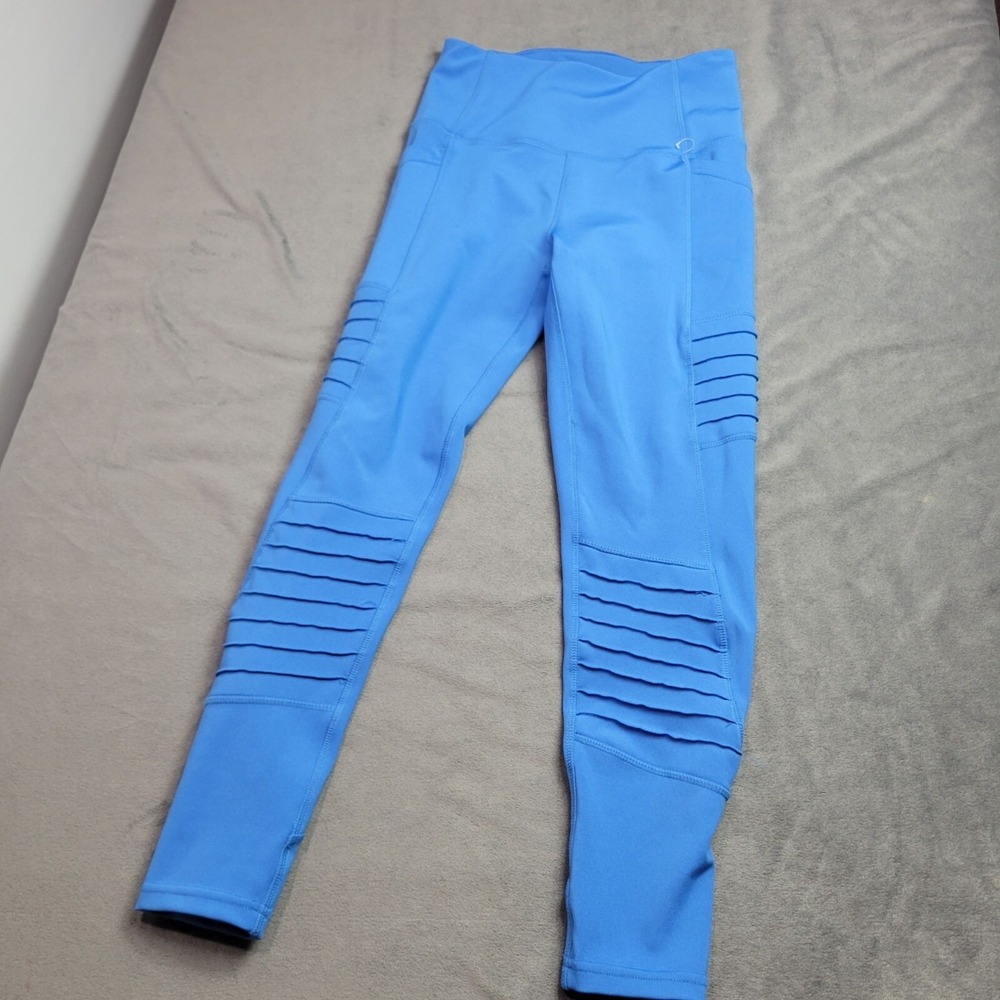 Nicole Miller Sport Womens High-Waisted Blue Leggings With Ribbed Detailing...